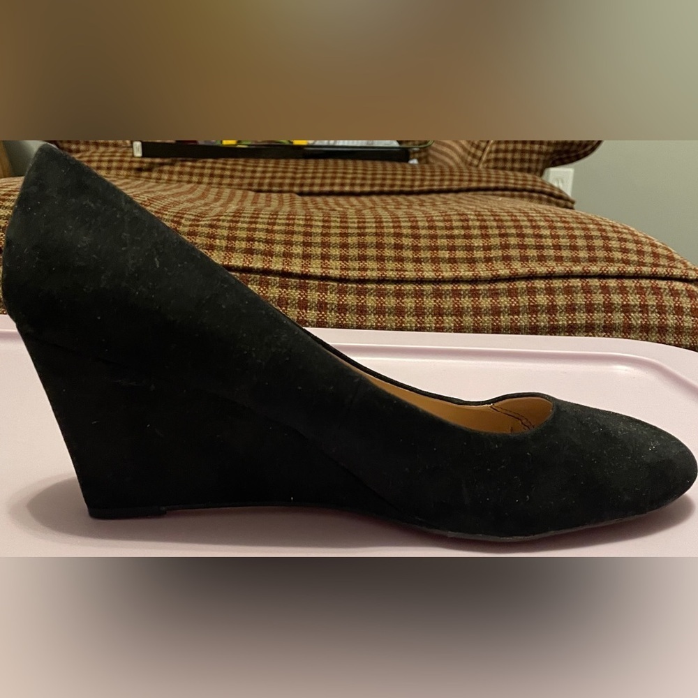 A New Day Dot Round Toe Black Wedge Heels - Picture 8 of 11